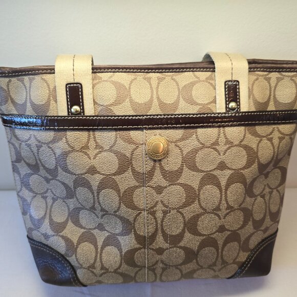 Coach Heritage Signature Stripe Tan/Brown/Red Bucket Bag - Picture 7 of 13